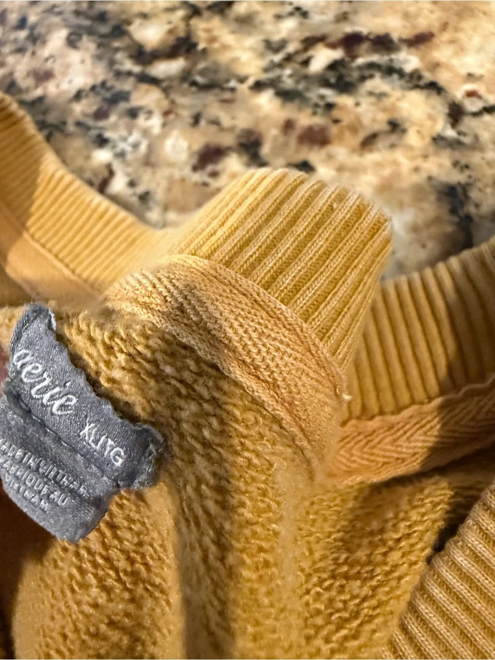 Aerie mustard yellow oversized crewneck sweater side slits relaxed fit sz XL